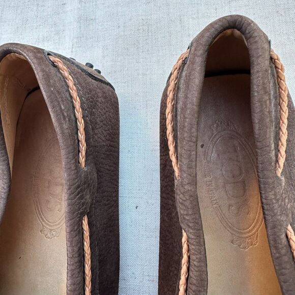TOD'S Men's Dark Brown Gommini Nubuck Leather Driving Moccasin Loafers Size 13 - Picture 4 of 12